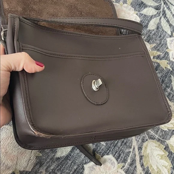 Brown Leather Bag Crossbody Top Handle Silver Accents Like New Flap Turn lock - Picture 12 of 15